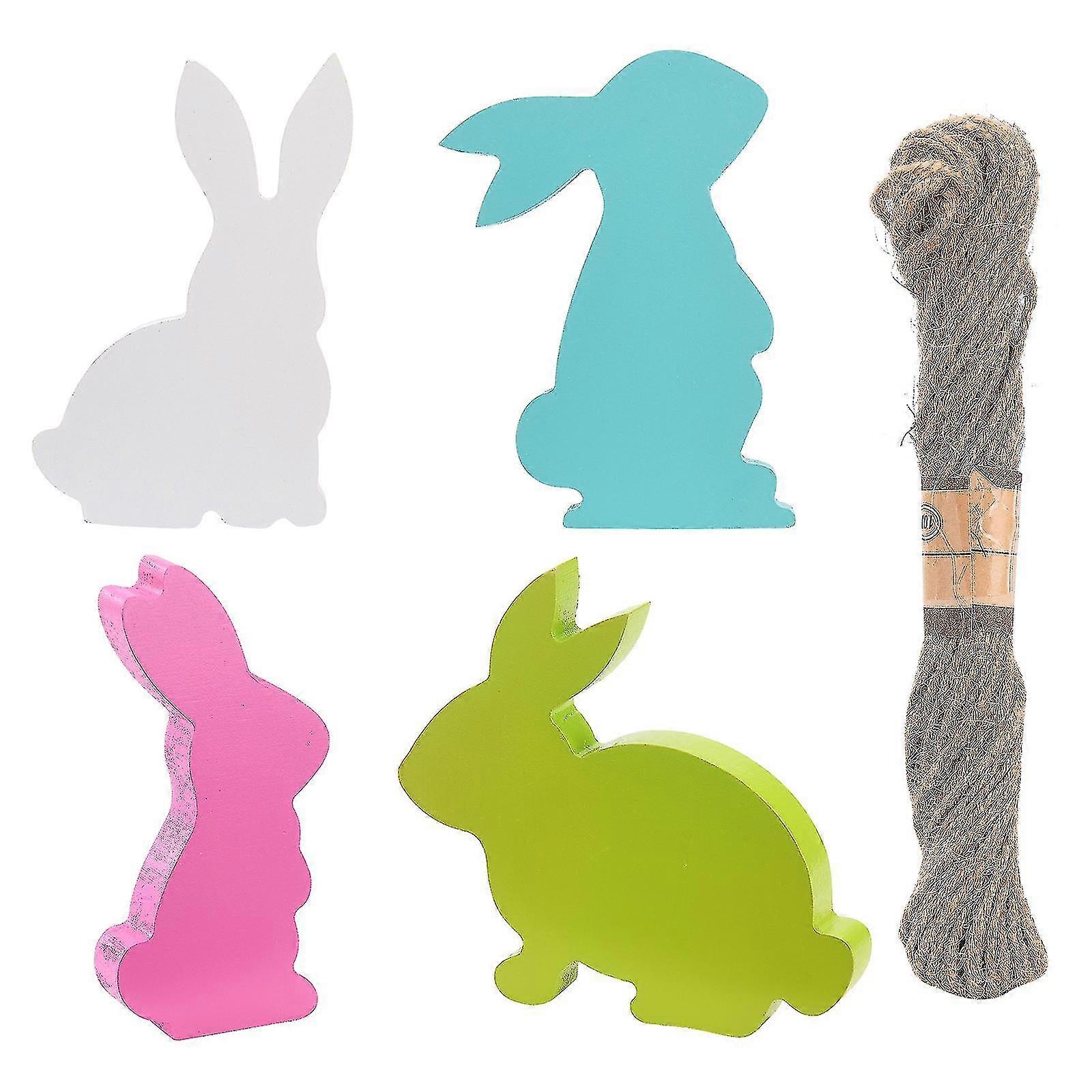 Easter Bunny Ornaments Crafts Multicolor Wooden 4pcs Easter Decoration