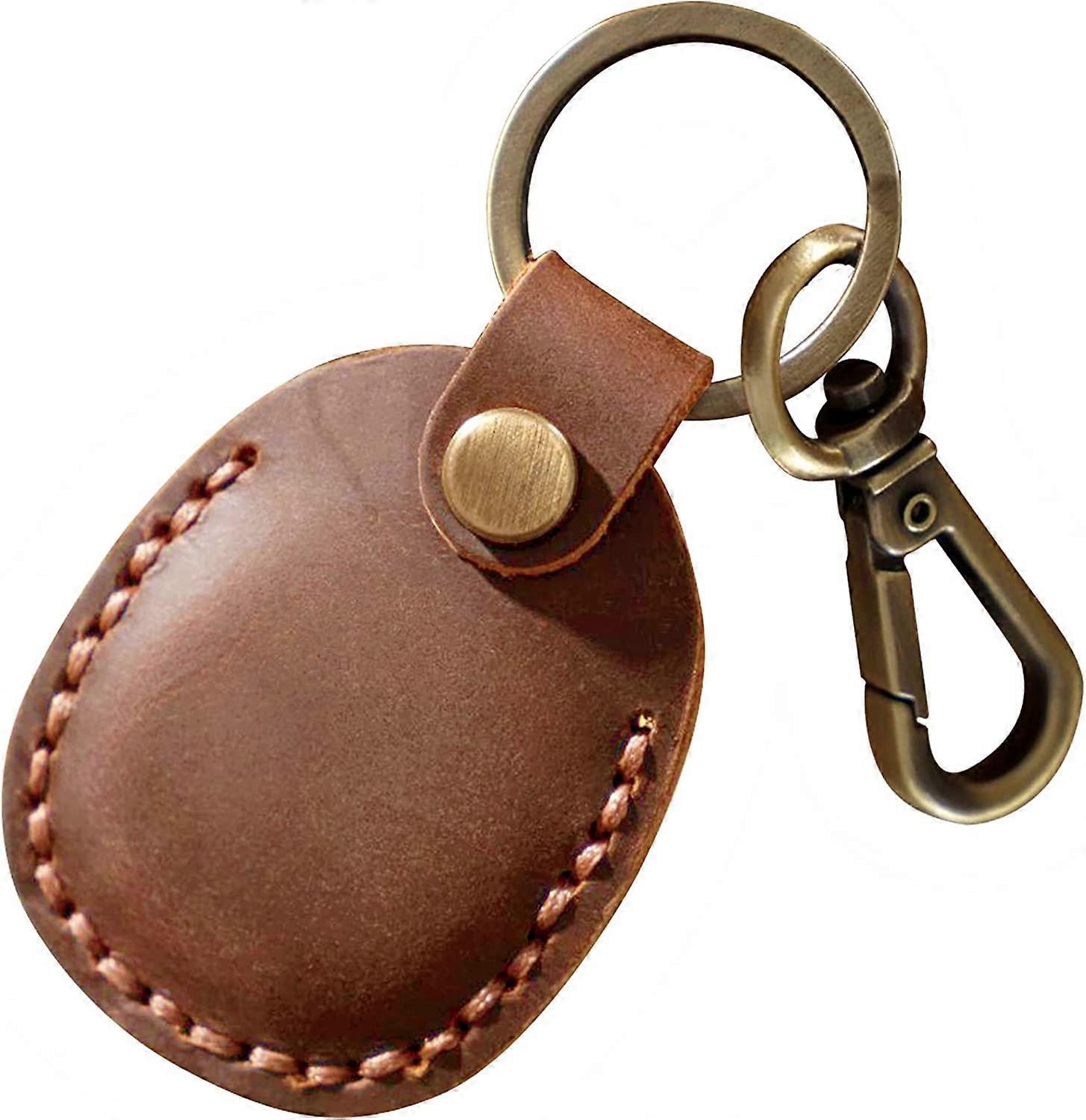 Leather Airtag Keychain, Handmade Genuine Leather Tag Holder with Protective Case Compatible Keychain for AirTags 2021 Brown