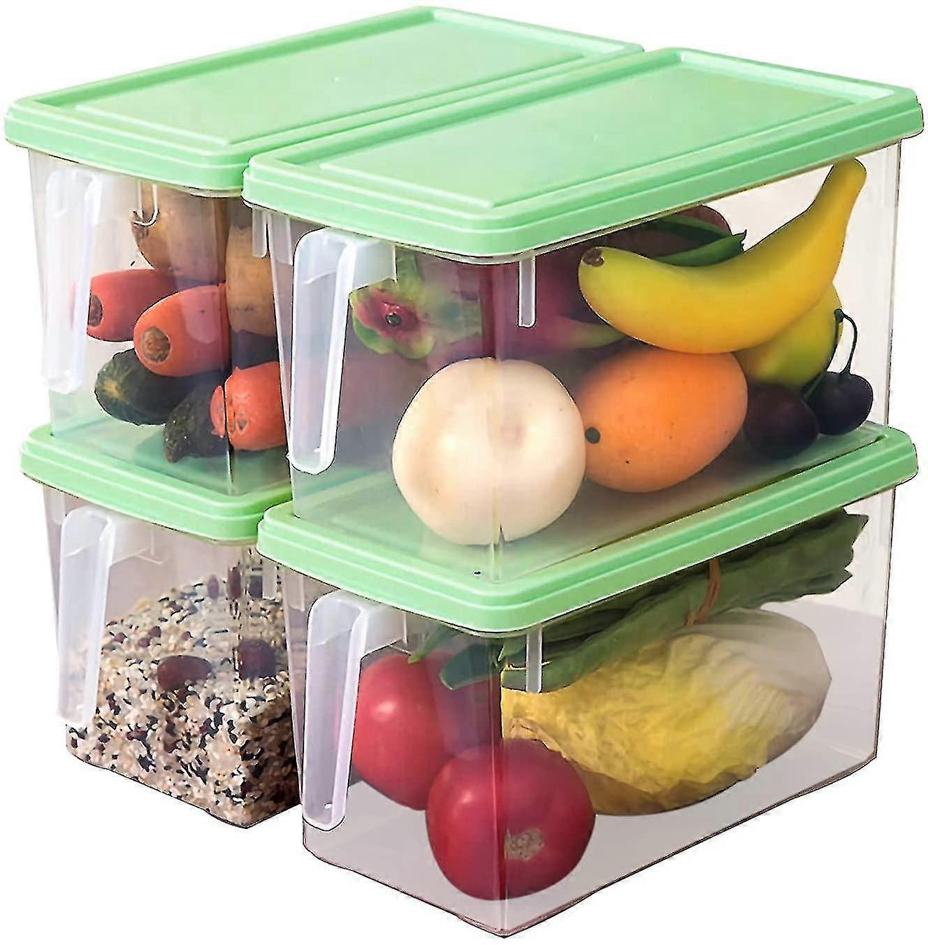 4 Pack Plastic Food Storage Bins With Lids For Fridge Produce Saver Containers For Refrigerator Organization Stackable Freezer