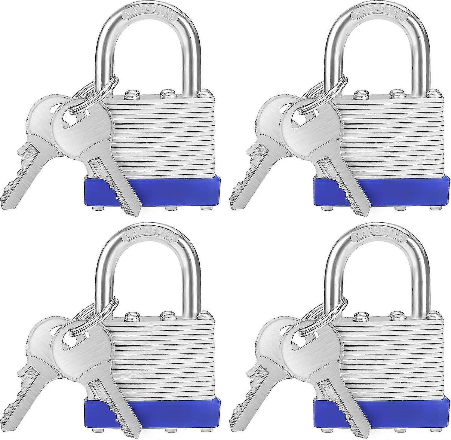 2つのキーが付いているヘビーデューティ積層鋼のキー付き南京錠(4パック) - 6mmシャックル - 6.4 x 4.2 x 2.4cm - ガレージのための屋外/屋内耐候性南京錠