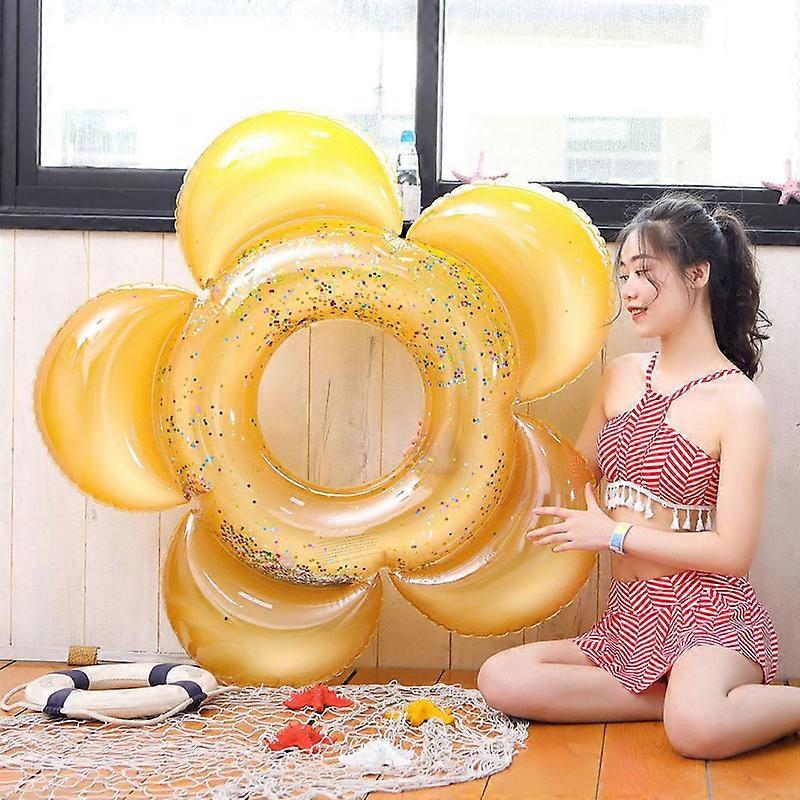 Inflatable Floral Swimming Ring Glitter Float Water Toy Raft for Beach Parties Summer New