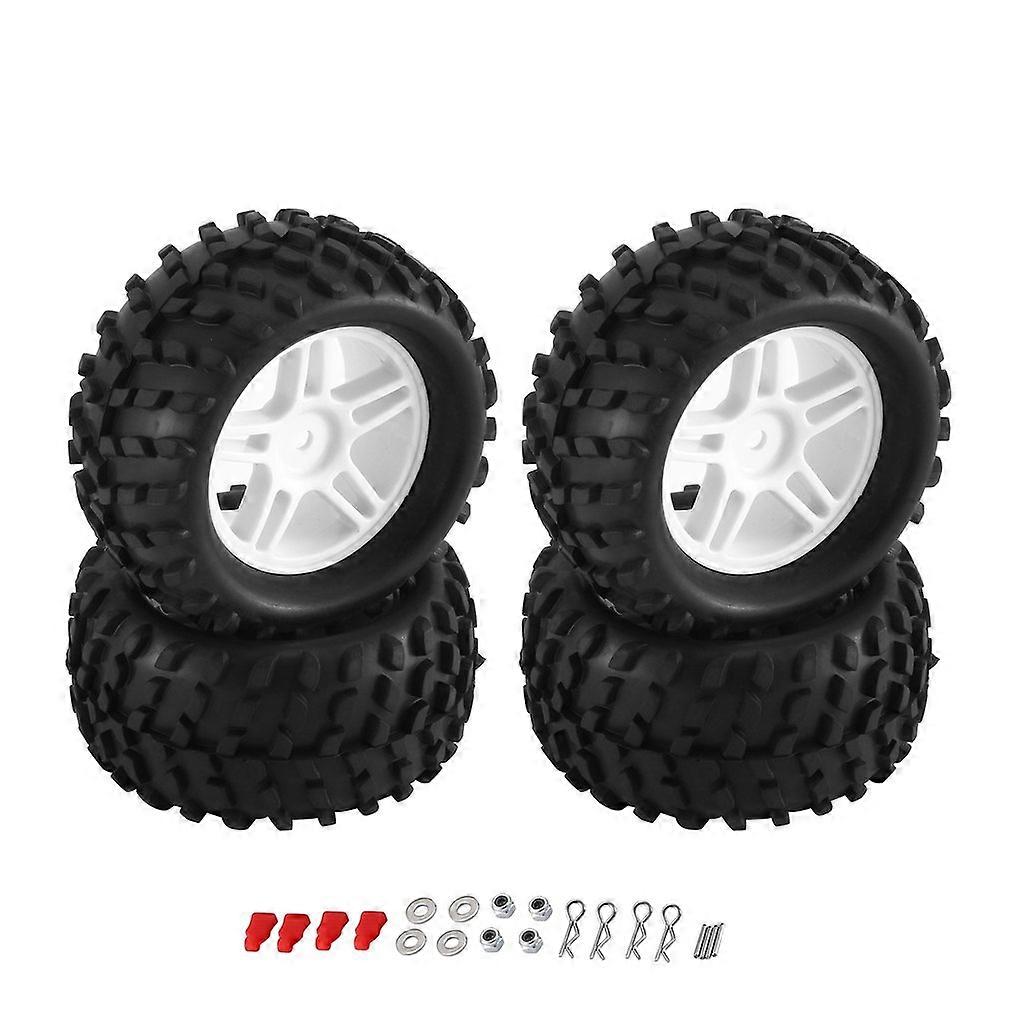 4pcs 1 / 14 Big Foot Tire 1822W-C five-pointed star white square eight-character pattern Solid Wheel Rim Lightweight  Good Grip