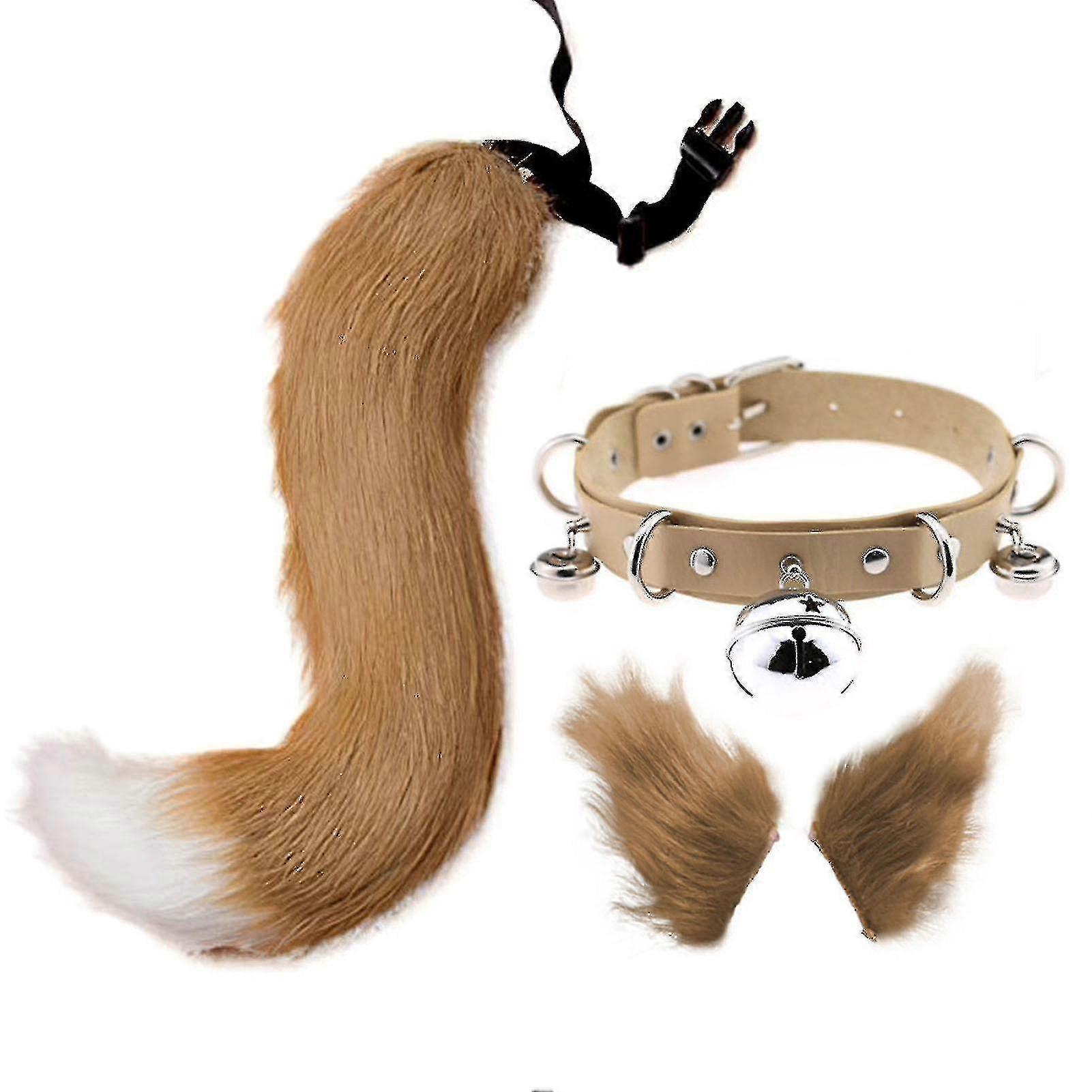 Justerbar fuskpäls Solid Wolf Tail Hårklämmor - Animal Element Cocker Tail Öron Krage