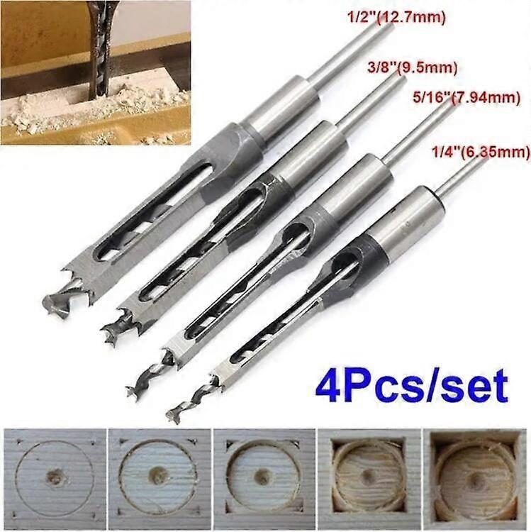 4Pcs Woodworking Square Hole Drill Bits Set Mortising Chisel Drill Bits For Woodworking,50% Offer