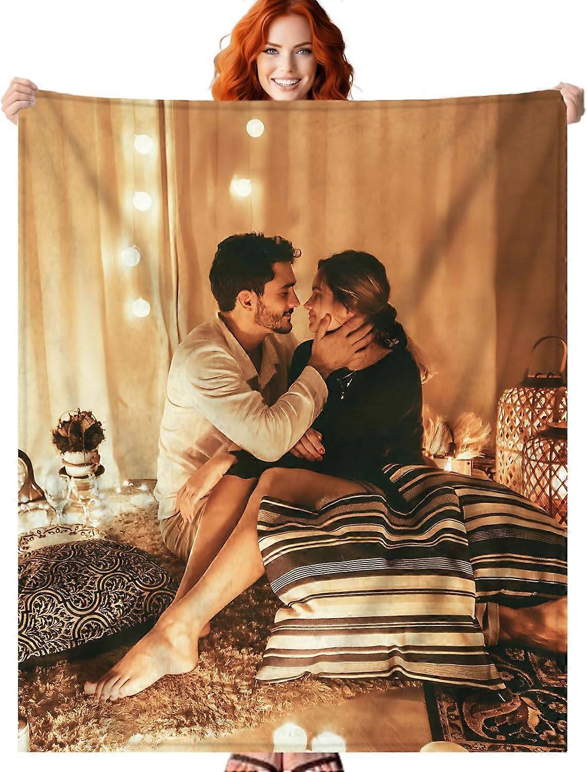 Brugerdefineret tæppe med fotos Tekst, Personligt tæppe med billeder Aniversary Gaver til mor, far, familier, kæreste, kæreste, børn, jule blanke