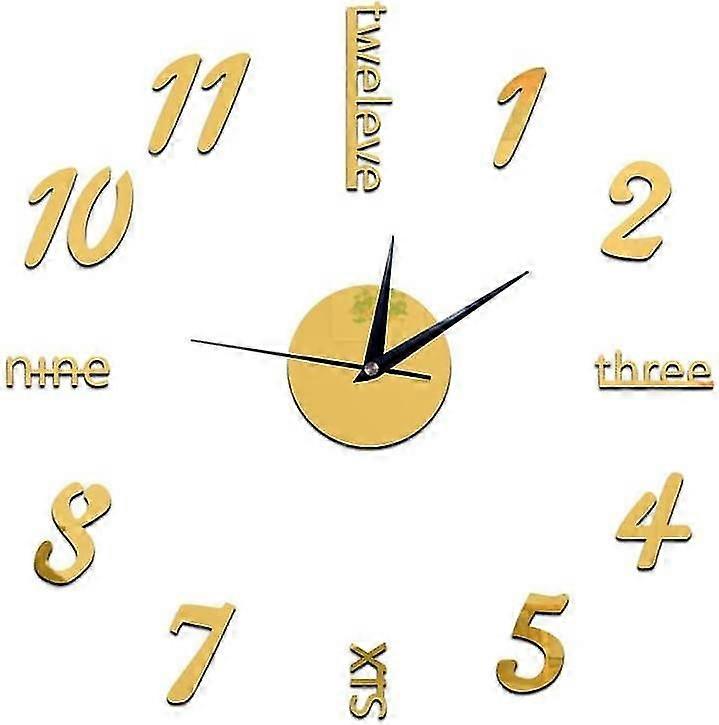 3Dディイハンギングクロック壁画デカールステッカーアクリル壁紙ホームデコレーションキッチンリビングルームの装飾装飾オフィスゴールドナンバー