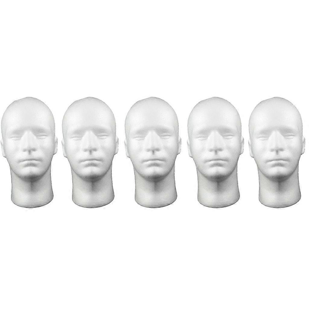 5stk mandlige skum mannequin hoved model hat paryk show display stativ stativ hvid
