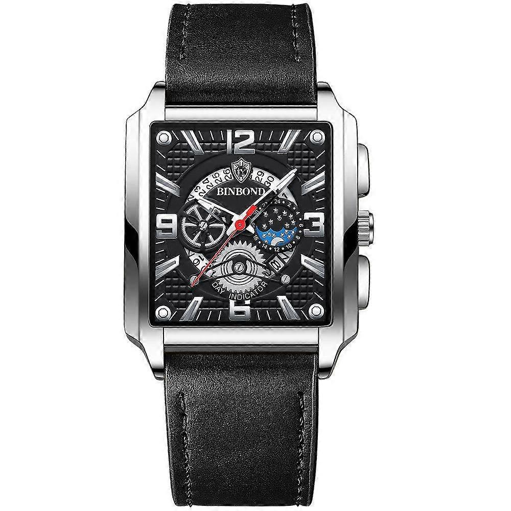 BINBOND B6575 Watch, Color: Black Leather-White-Black