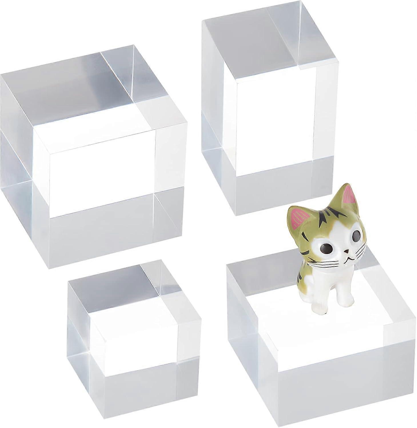 4PCS Clear Acrylic Cube Acrylic Jewelry Display Bases Clear Polished Acrylic Display Cuboid Acrylic Display Block for Ring Jewelry Display - 4 Sizes D