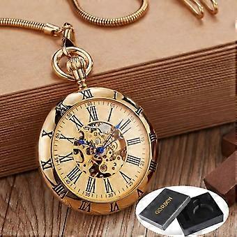 Antique Pocket Watch FOB Mechanical Vintage Golden Copper Men Women Engraved Fob Chain Automatic Retro Pocket Watches