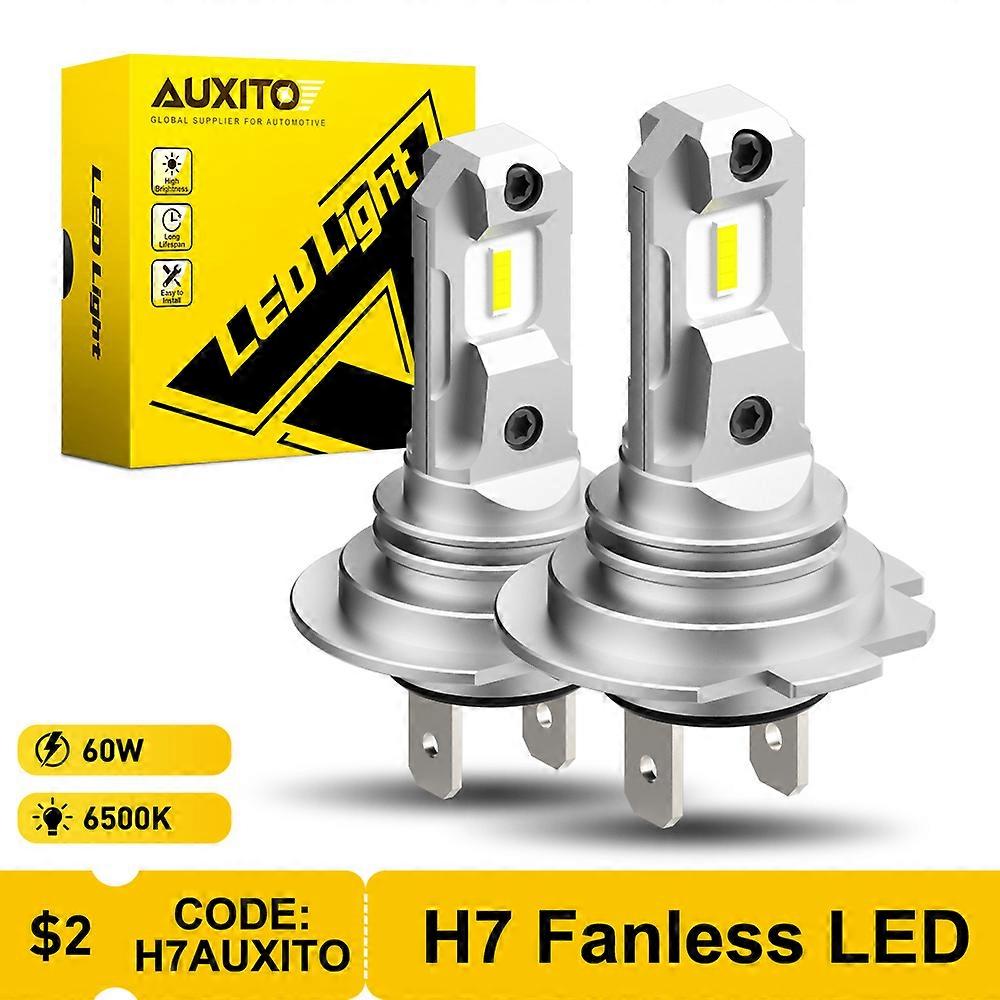 2Pcs H7 LED Headlight Bulbs Mini Size Fanless Wireless for Car Headlight CSP LED H7 Auto Diode Lamp 6500K 360 Beam Angle