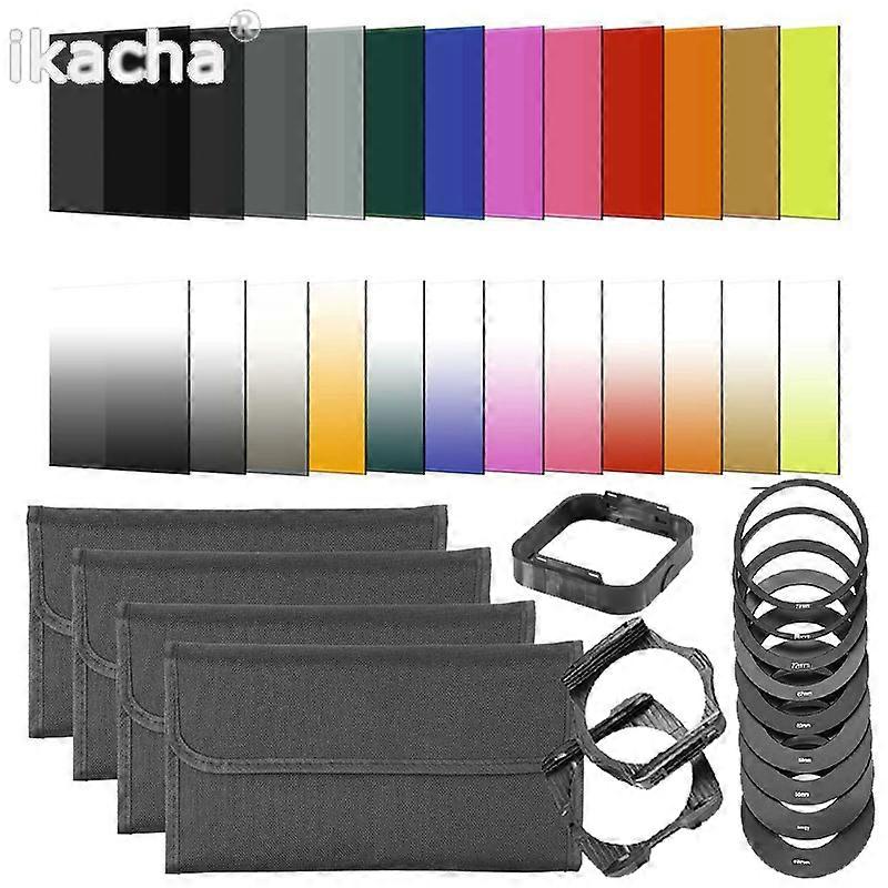 40 in 1 Set 24 Color Filter Set Square Graduated ND Filter Kit 9 Adapter Ring +Holder +Lens Hood For Cokin P Ring Series Camera
