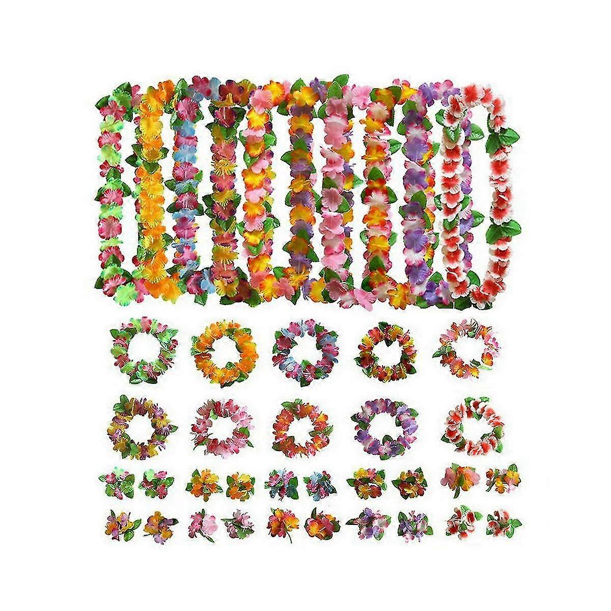 10 Sets Hawaiian Flower Leis Tropical Luau Party Supplies Of Hula Garland Necklaces Bracelets For H