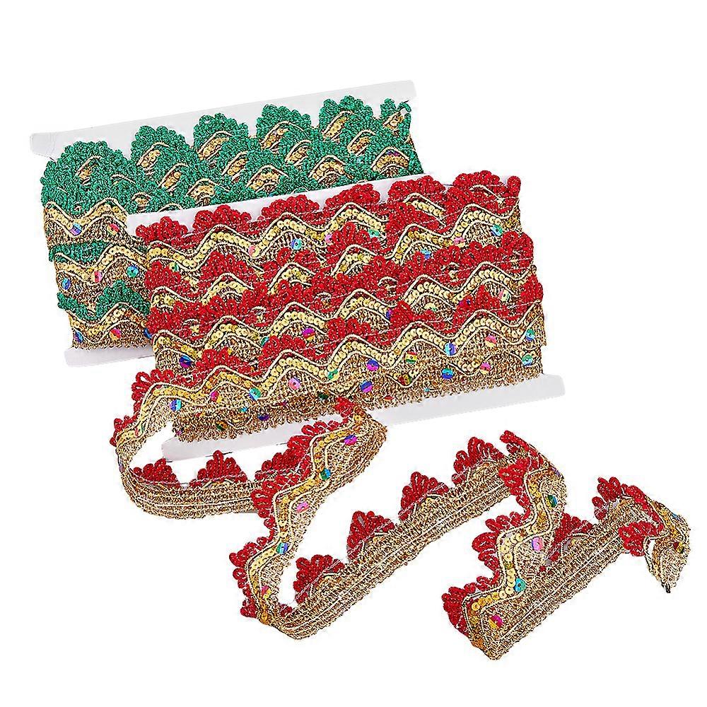 2 Cards 2 Colors Metallic Polyester Lace Ribbon Garment Accessory with Paillette Triangle Pattern Mixed Color 1-1/2 inch(38mm) about 9.84 Yards(9m)/ca