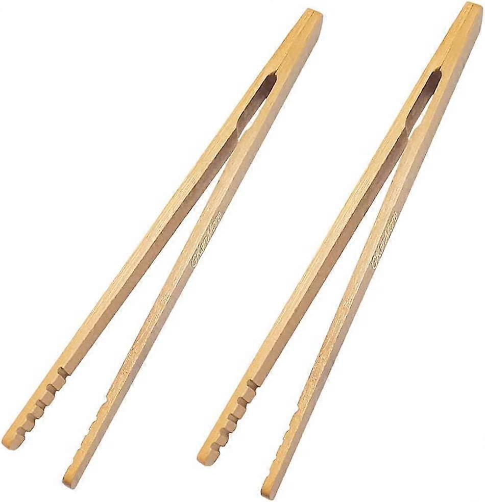 2 Pack 7 Inch Bamboo Kitchen Tongs for Toast Tea Bread Pickle Cooking