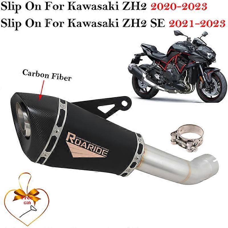Système d'échappement pour moto, silencieux en fibre de carbone avec tube d'enlacement moyen, DB Killer, pour Kawasaki ZH2 SE 2020, 2021, 2022, 2023
