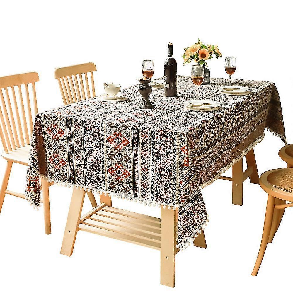 Tablecloth Cotton Linen Boho Design Cover Scarf Fringe Rectangular Dining Room Tablecloth