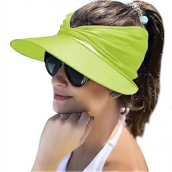 Womens Sun Visor Hat Wide Brim Ponytail Beach Cap