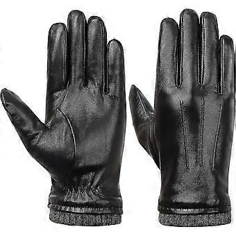 Luvas de Couro Preto Genuíno Masculino. Touchscreen Mensagens de texto Fleece Forrado Pele de carneiro