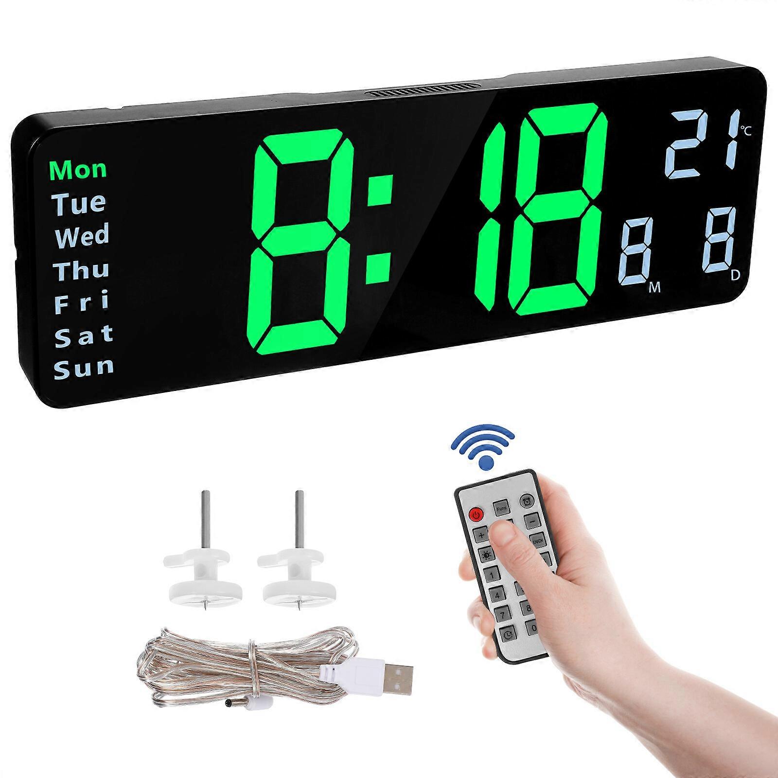 LED Wall Clock Large Screen Digital Alarm Clock with Date Week Temperature Display for Living Room
