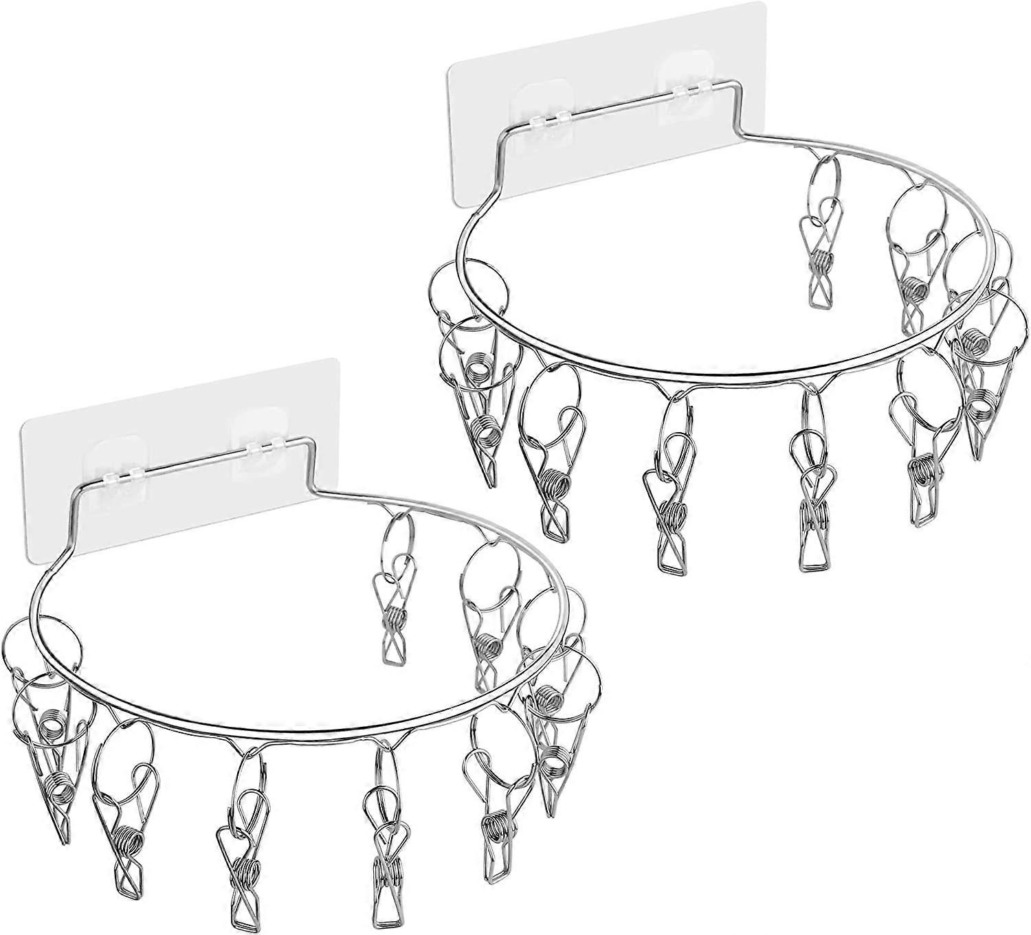 2 Pack Stainless Steel Adhesive Hooks with Clips(Round-10 Peg)
