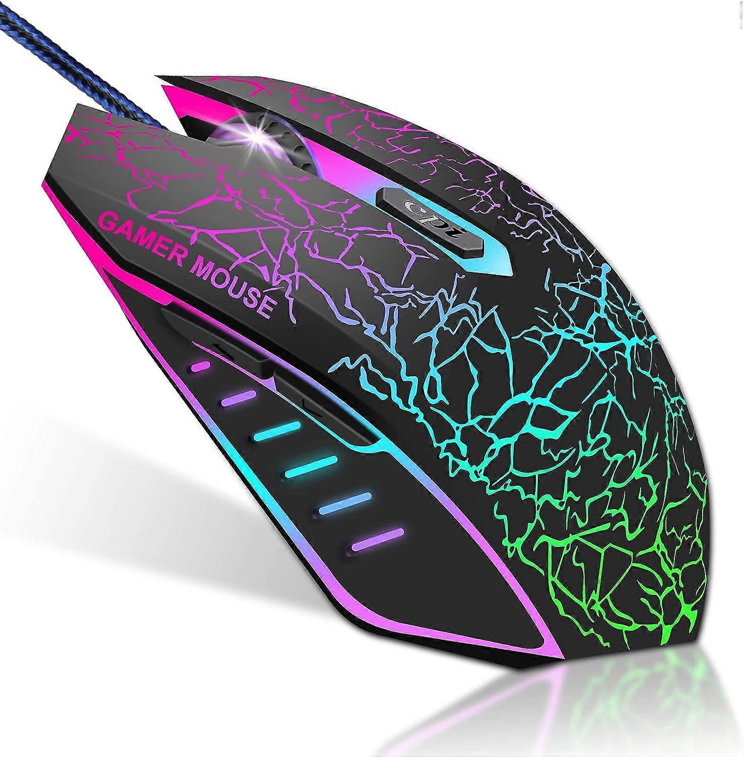 PC Wired Gaming Mouse - 1200-3600 DPI RGB Lighting 6 Programmable Buttons