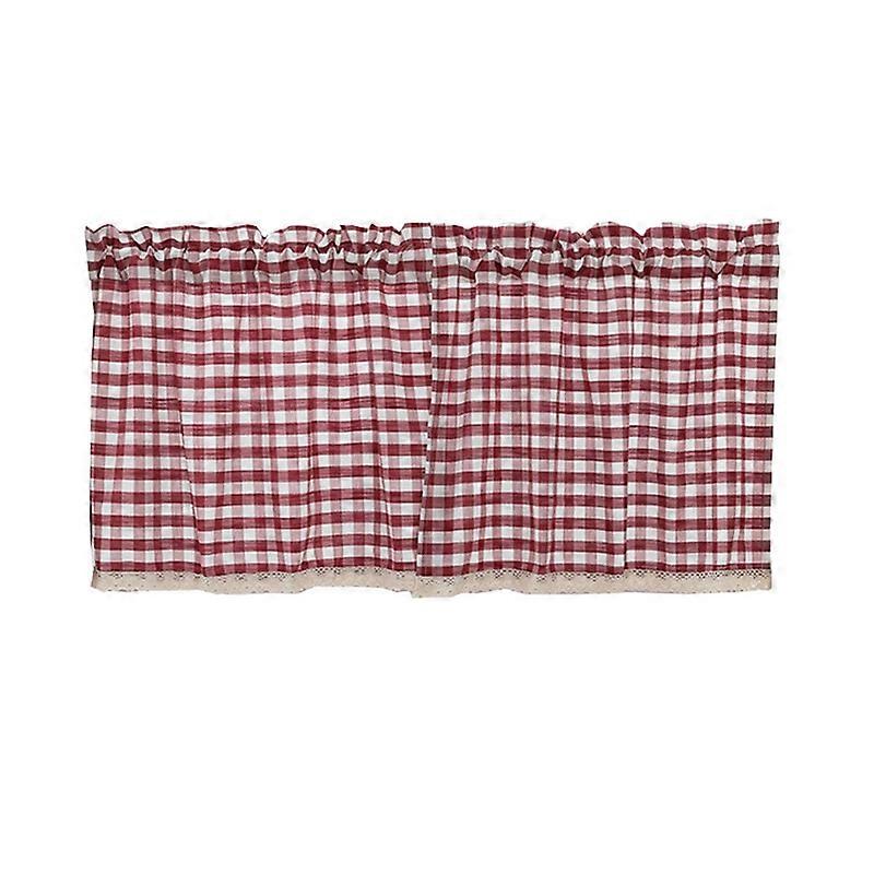 Kitchen Window Plaid Short Curtain Rod Drape Home Decor