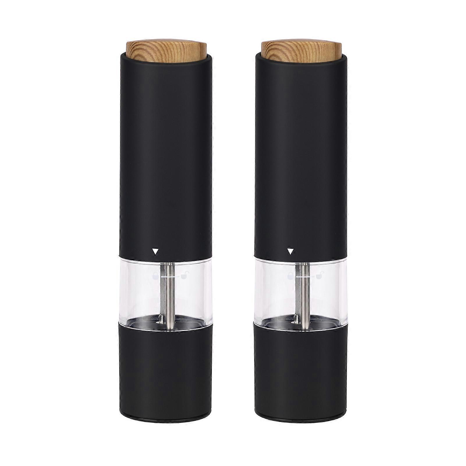 JiKaiX 2Pcs Electric Salt And Pepper Grinder Set Adjustable Coarseness LED Light One Hand Operation Multi-functional Spice Crusher