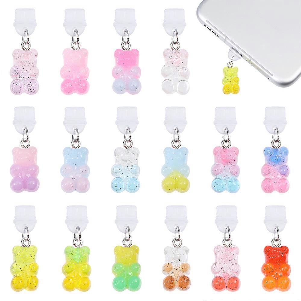 Resin Mobile Anti-Dust Plugs Bear Mixed Color 3.3cm 16pcs/set