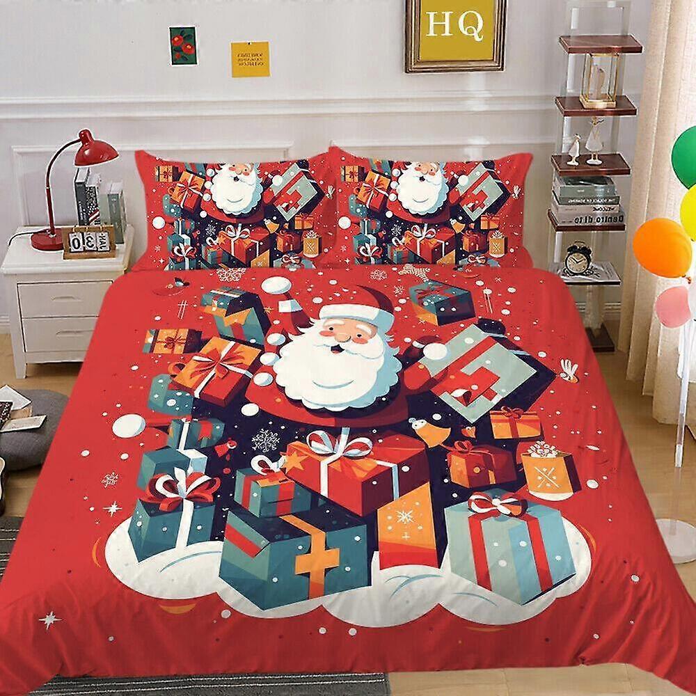 a1348 Lençóis Presentes de Natal Papai Noel Crianças Colcha Conjunto de capa de edredão Doona Capa de cama ColchaConjunto de cama de 3 peças (1 capa de edredom + 2 fronhas) Tm1