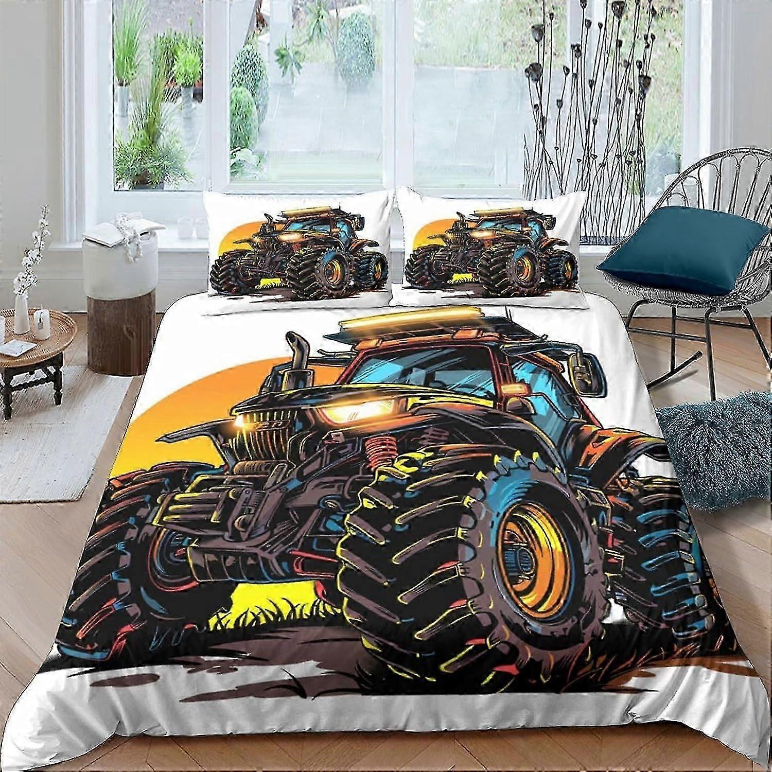 J3143 Lakan Traktor 3D-tryck påslakan sängkläder set med kudde Farm täcke överdrag mjuk mikrofiber 3PC med dold dragkedja stängning täcke 