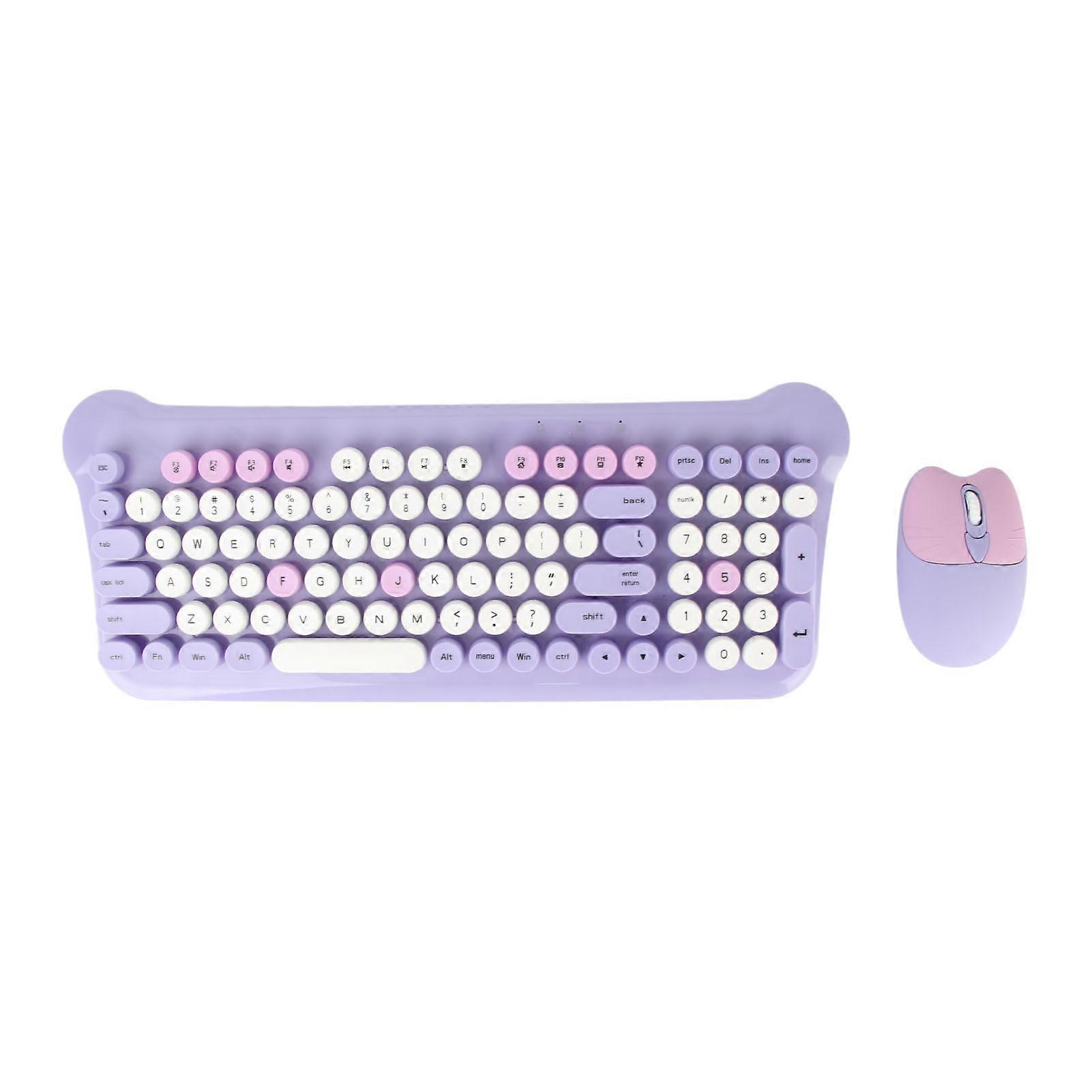 Cute Wireless Keyboard and Mouse Set 2.4GHz Retro Design for Windows PC Laptop Purple