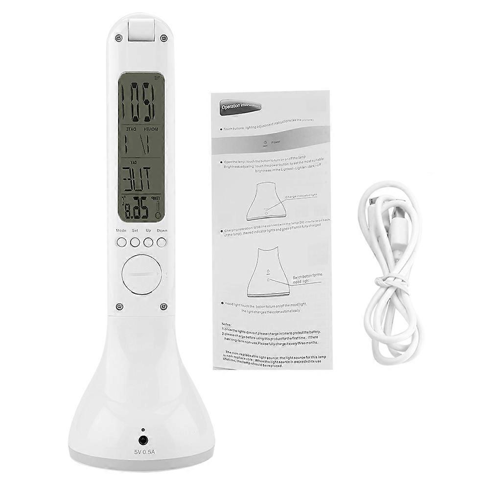 Folding Neck Brightness Adjustable LED Table Light Digit Calendar Thermometer Desk Lamp