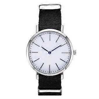 Men Quartz Watch Round Dial Nylon Belt Elegant Casual Wristwatch Black