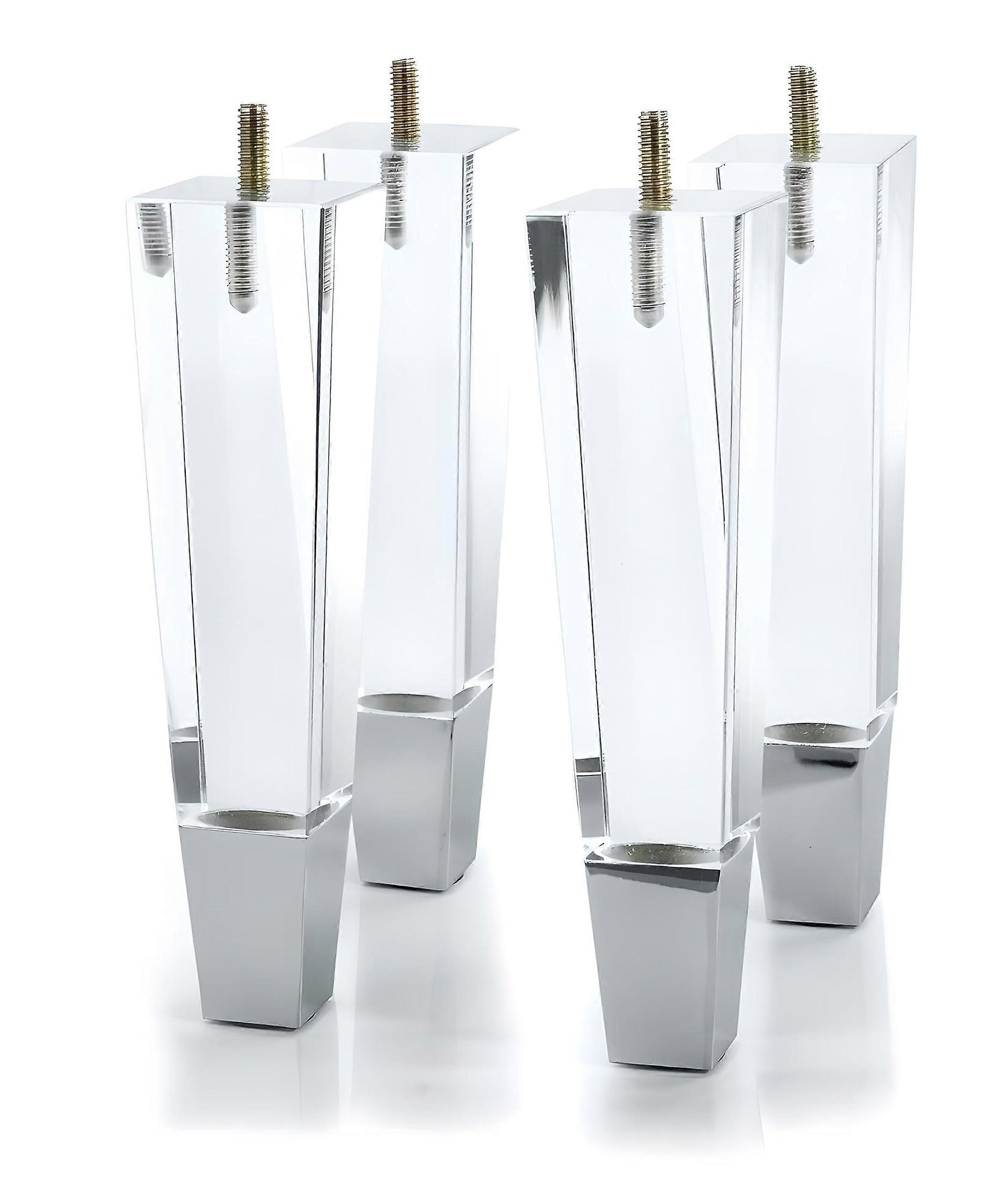 Acrylic Replacement Furniture Legs Set of 4 - 7.8 Inch Chrome Square Cabinet Feet for Modern Furniture