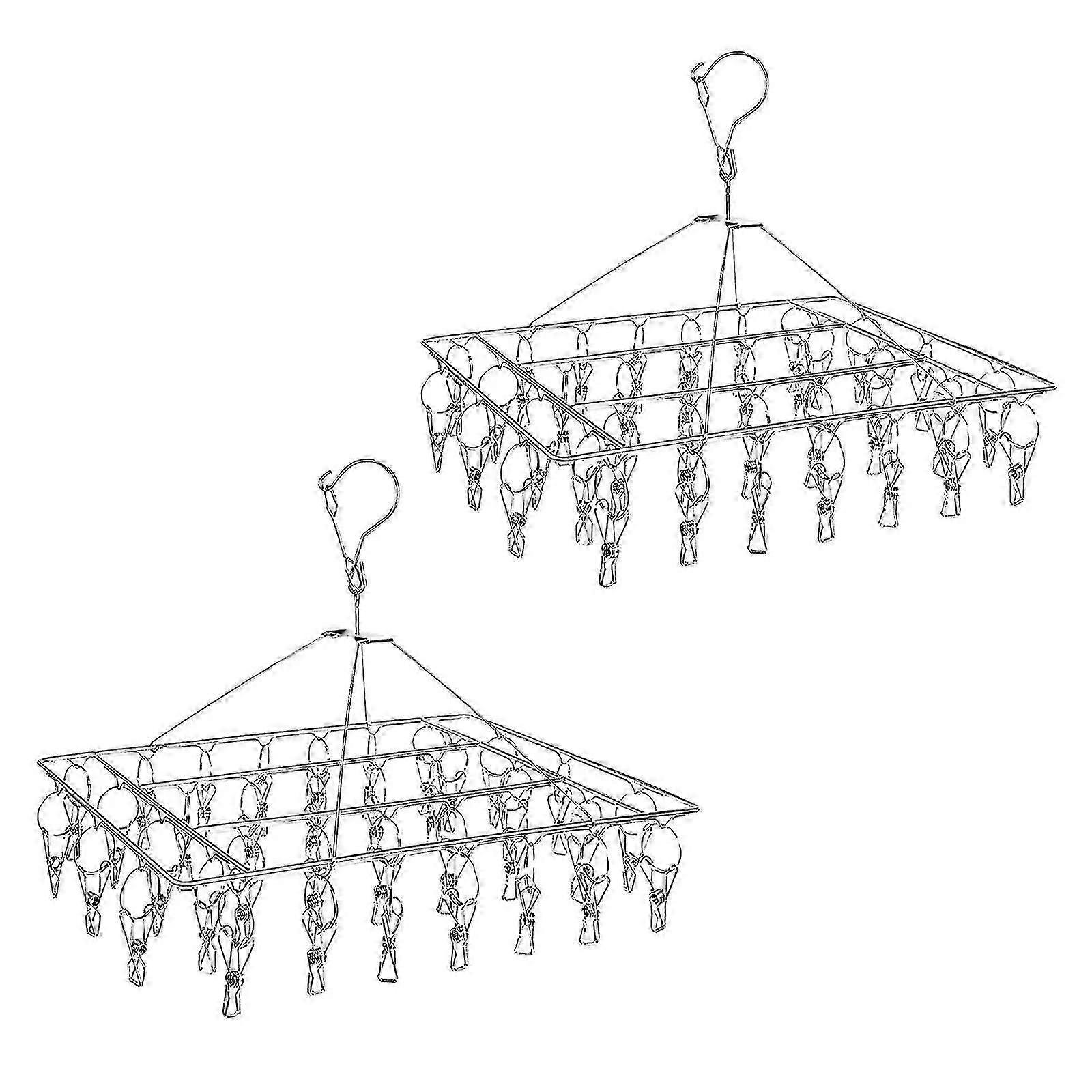 2-pack Stainless Steel Laundry Drying Rack, Spinning Windproof Drying Rack (40 Clips)