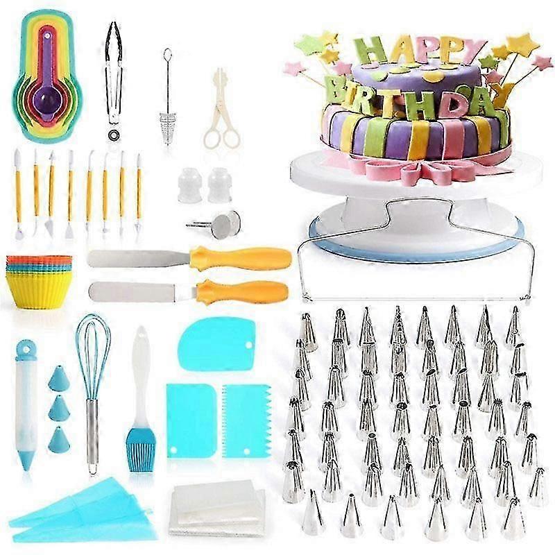 118 Pcs Multi Purpose Cake Decorating Tool Set Cake Turntable Piping Nozzles Tips Straight And Offset Cream Spatulas Scrapers Fondant Cake Carved Pens