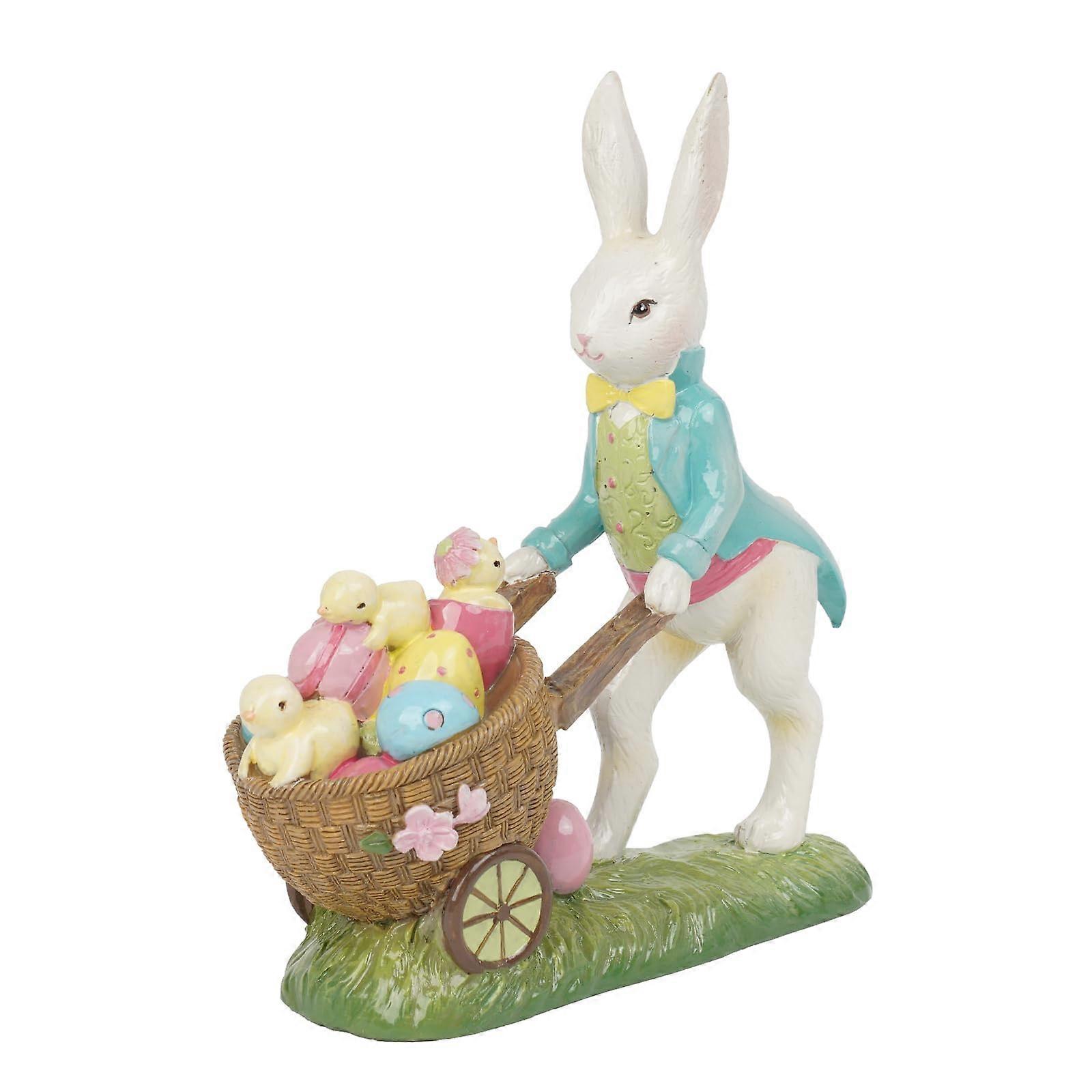 4.5x5-Inch Resin Easter Bunny Statues with Basket of Eggs for Spring Home Dcor