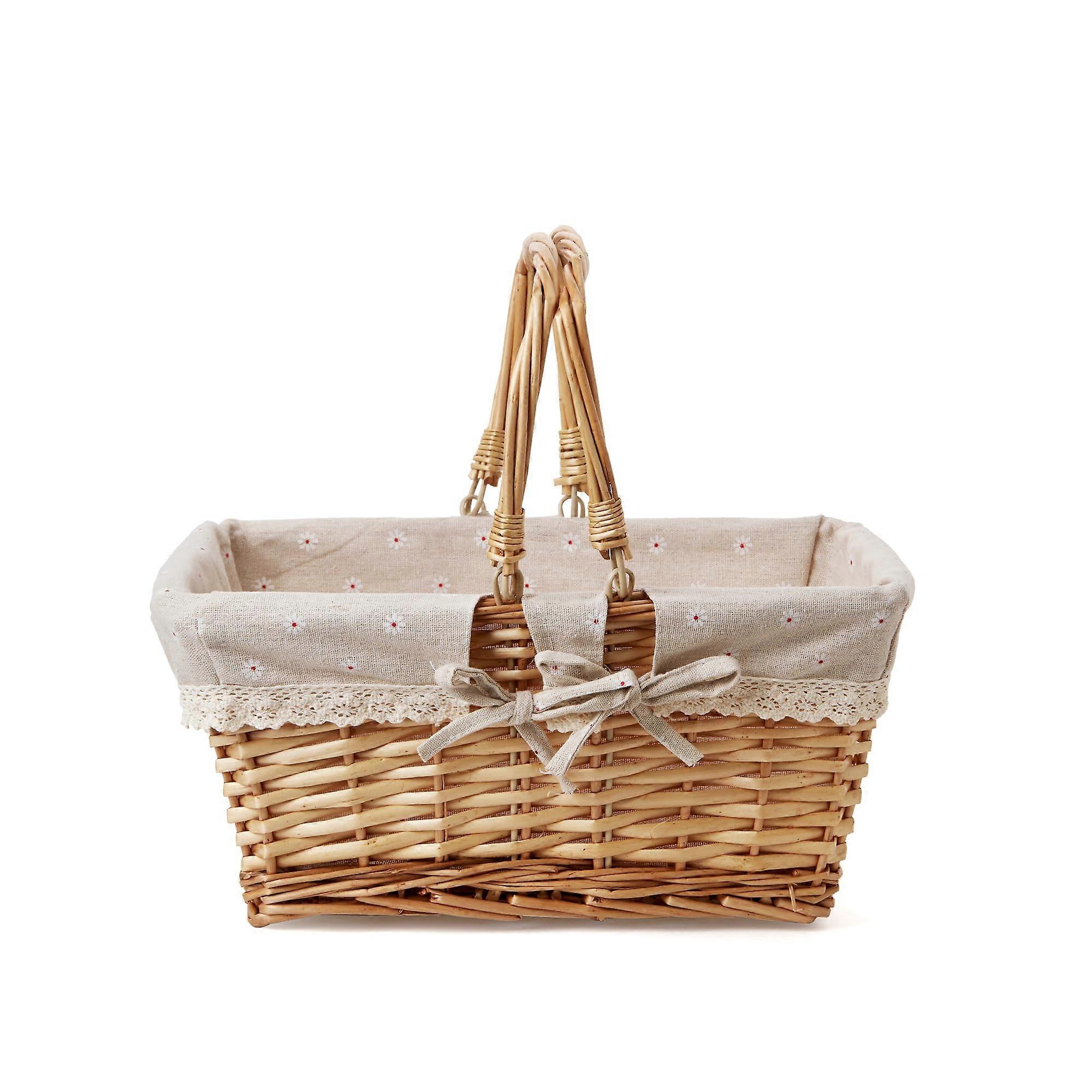 Wicker square picnic basket removable liner foldable handles