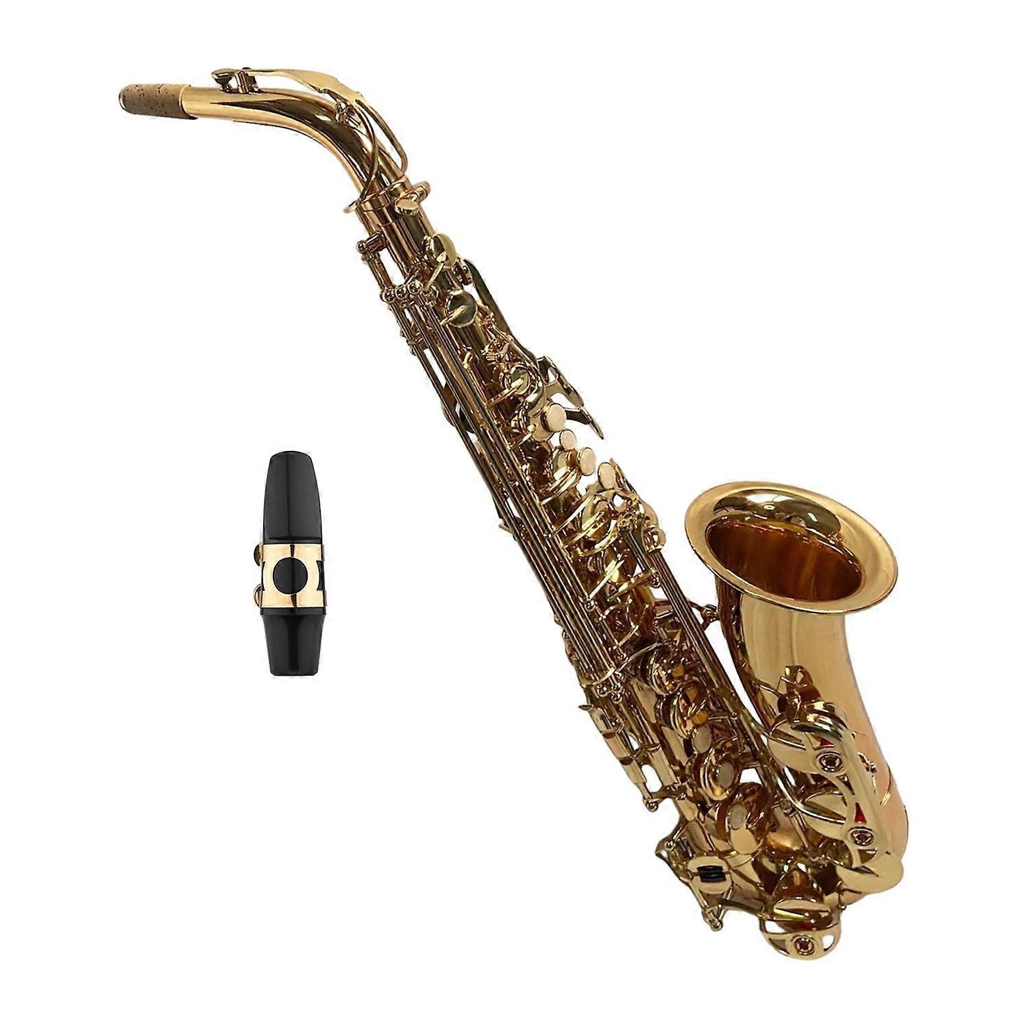 Saxofone Alto Eb Saxofone de Pescoço Curvado Instrumento de Sopro com Latão Esculpido Laca Acabamento Dourado Limpeza C