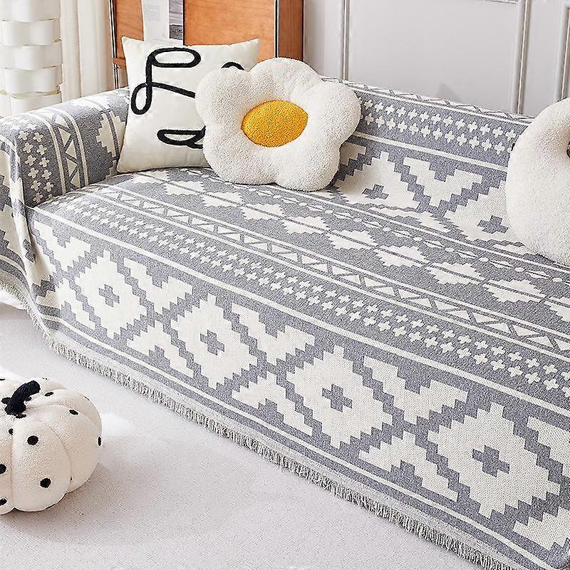 Boho Geometric Throw Blanket Chenille Sofa Towel Cover Both Sides Universal Four Seasons Simple Non Slip Sofa Cushion Cover