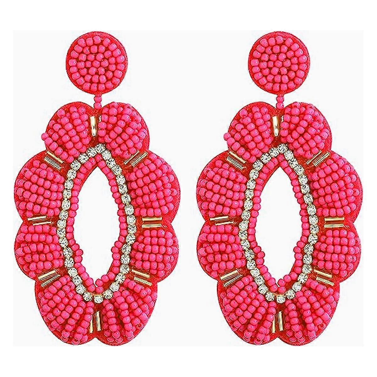 Stylish cute DIY handmade beaded statement women's pendant earrings with a fun element of multi-colored flowers