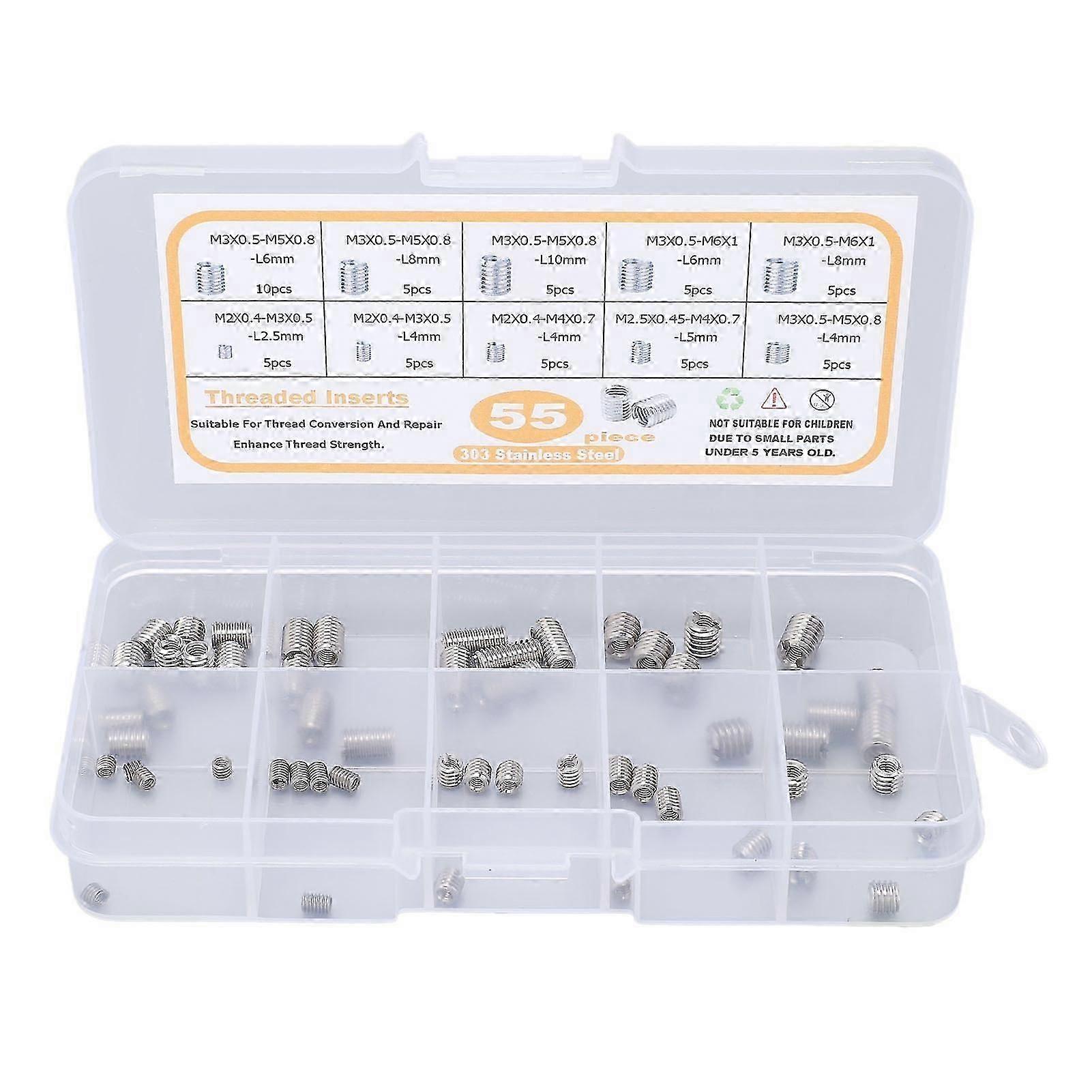 55Pcs Insert Nut Threaded M2 M2.5 M3 Stainless Steel Fastener Assortment for Repair