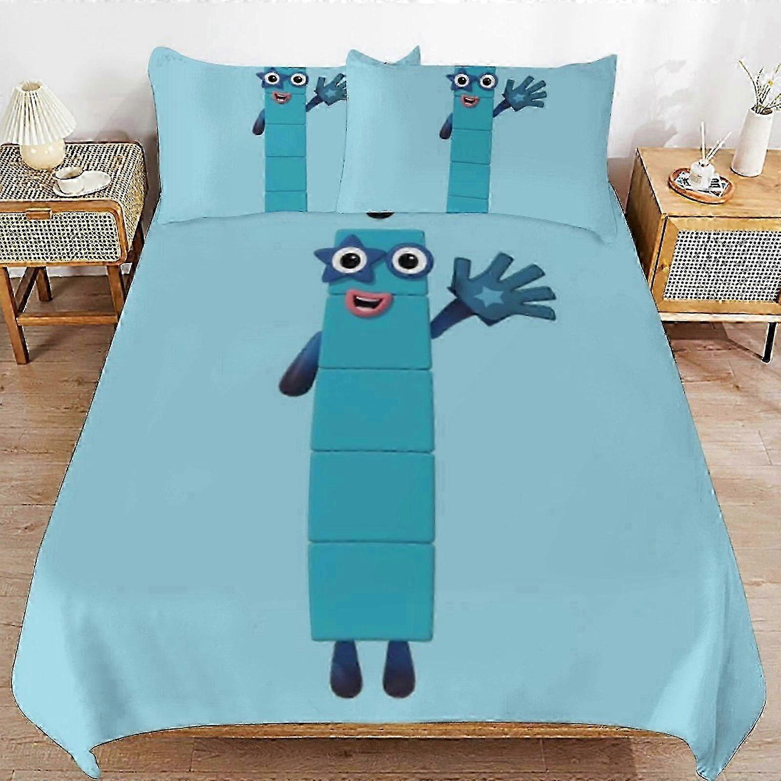 v127 Prześcieradła Numberblocks Poszewka na kołdrę Pościel z mikrofibry Se3D Drukowana lekka 3-częściowa kołdra Se, (1 poszewka na kołdrę i 2 poszewki na poduszki) Łóżko Sh