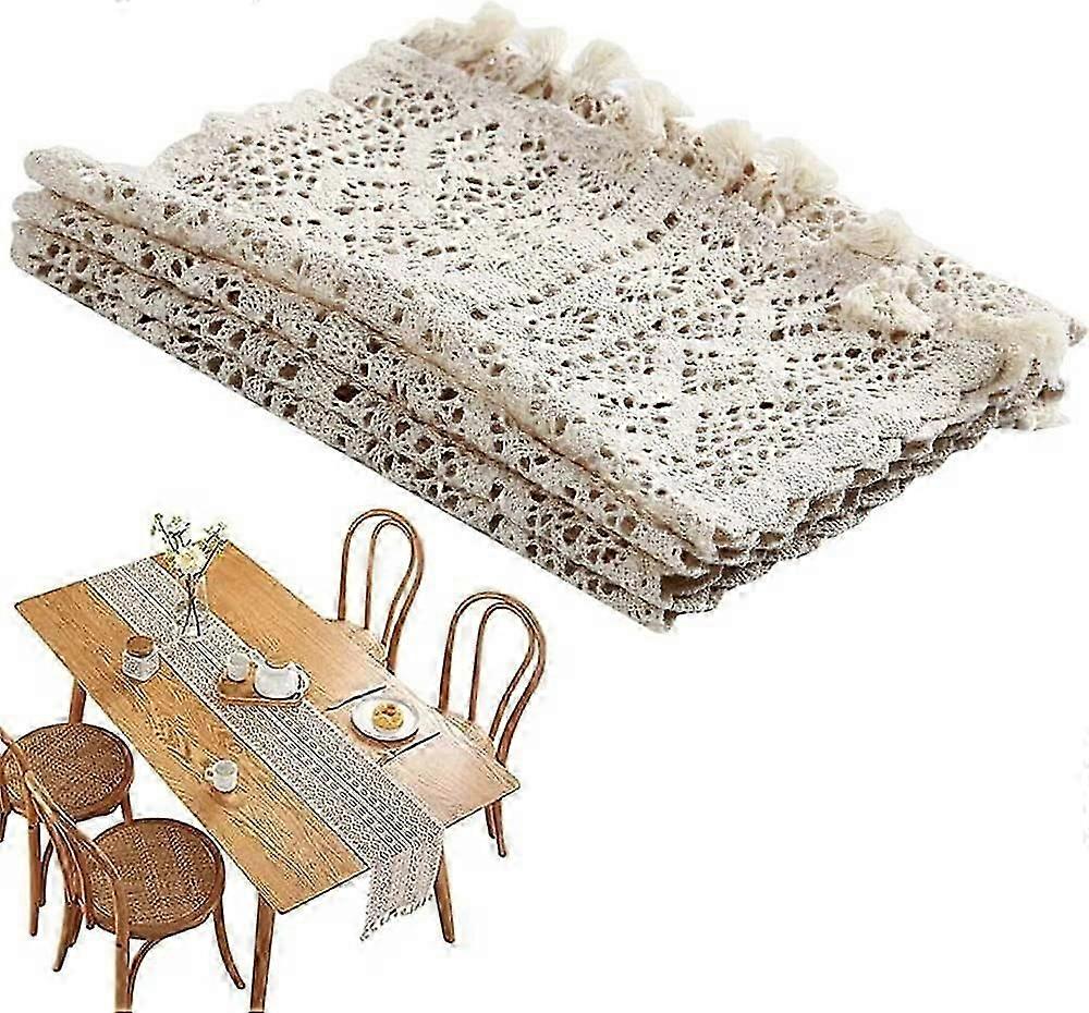 Gehaakte tafelloper, beige macramé tafelloper, boho bruiloft tafel, tafelloper