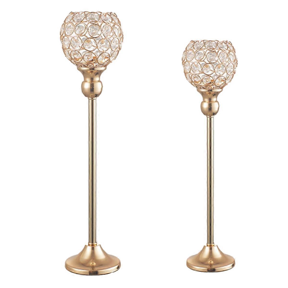 2PCS Candle Holders Table Decorations Metal Crystal Candlestick B