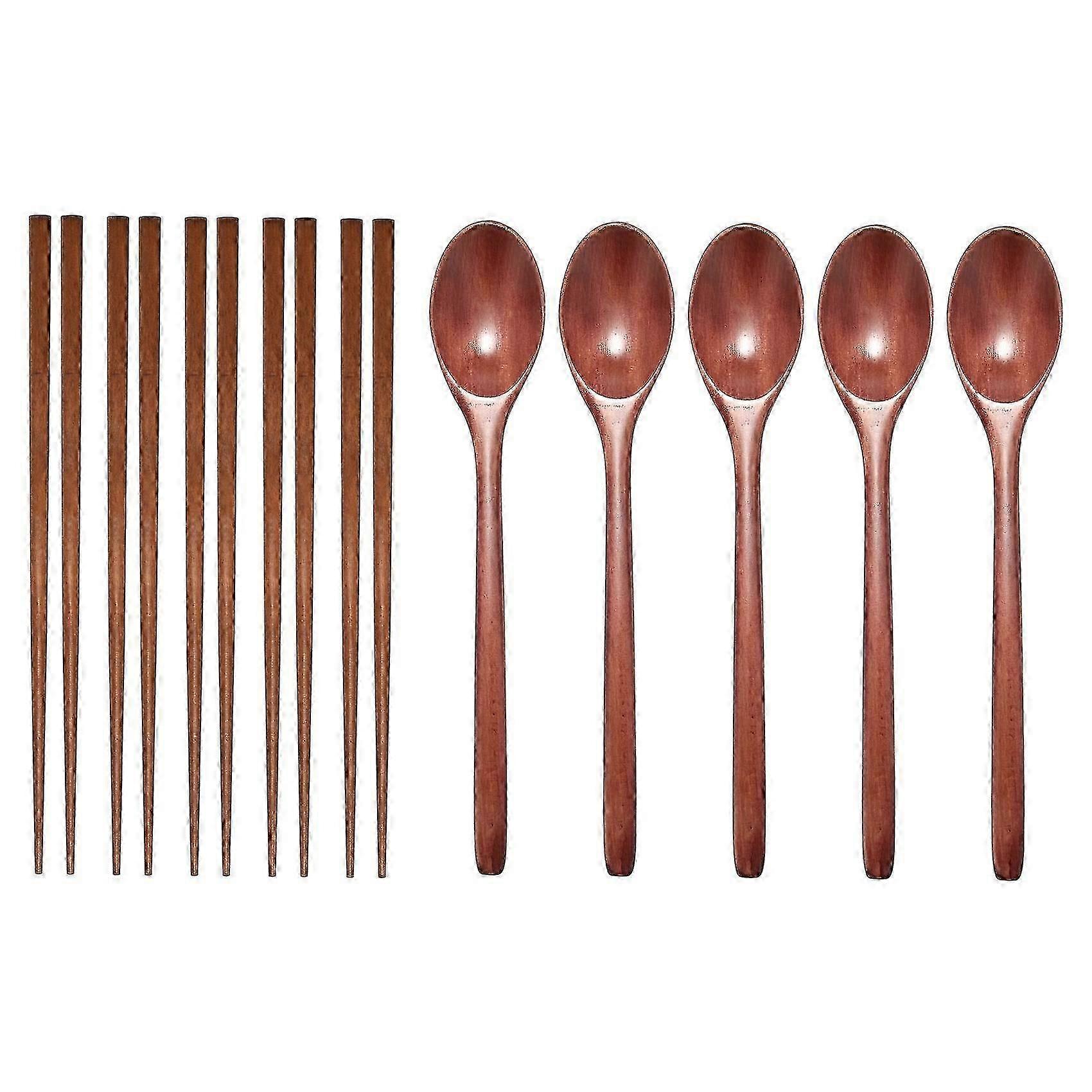 Teak Wooden Spoons And Chopsticks Set, Non-stick Spoons Soup-teaspoon For Kitchen Cooking Utensil Tools