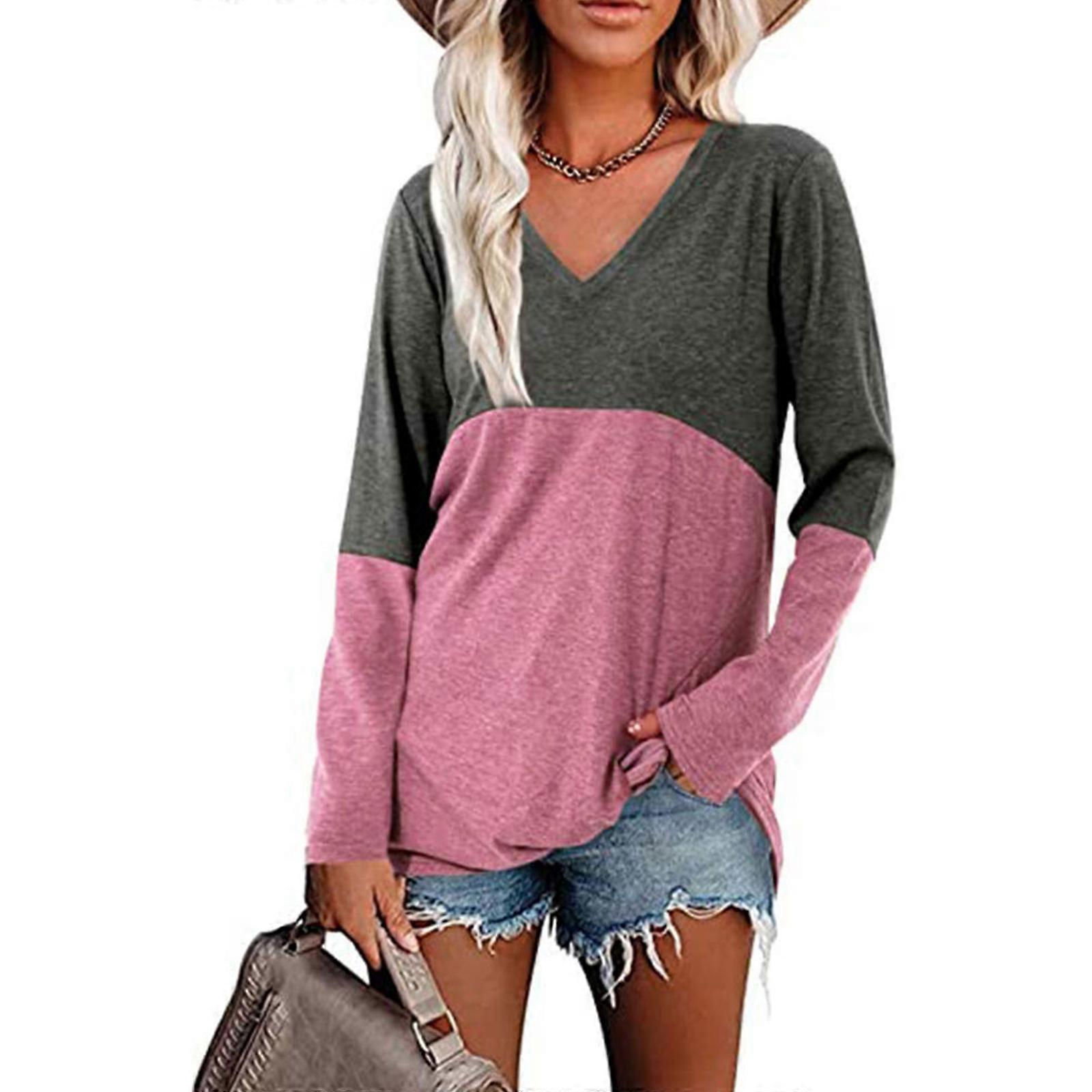 Womens Pullover Sweatshirts Tunic Top Color Block Long Sleeve Fall Long Sleeve Tops Brick red XL.