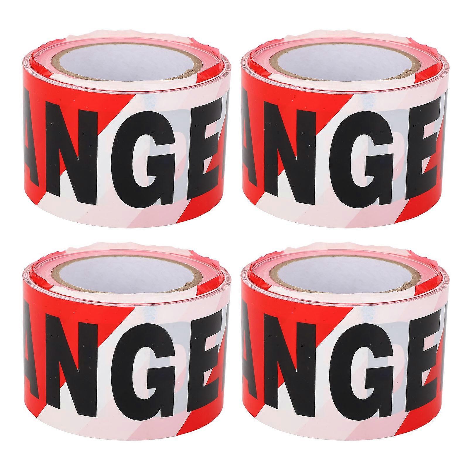 4PCS Warning Tape Roll Non Adhesive Red White Background Black Word PE Water Proof Danger Barricade Tape for Construction Hazard Area