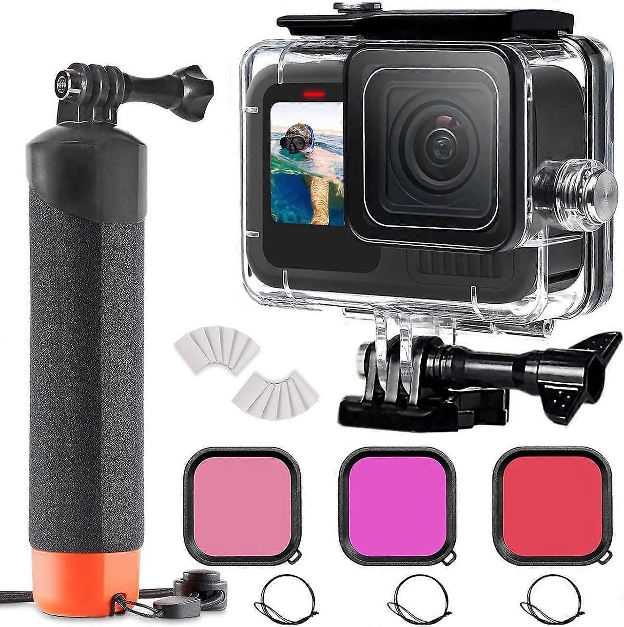 60M/196FT Underwater Waterproof Protective Case Shell Compatible for Go Pro Hero 13 Black,with 3 Pack Dive Filters Monopod Floating Hand Grip Selfie S